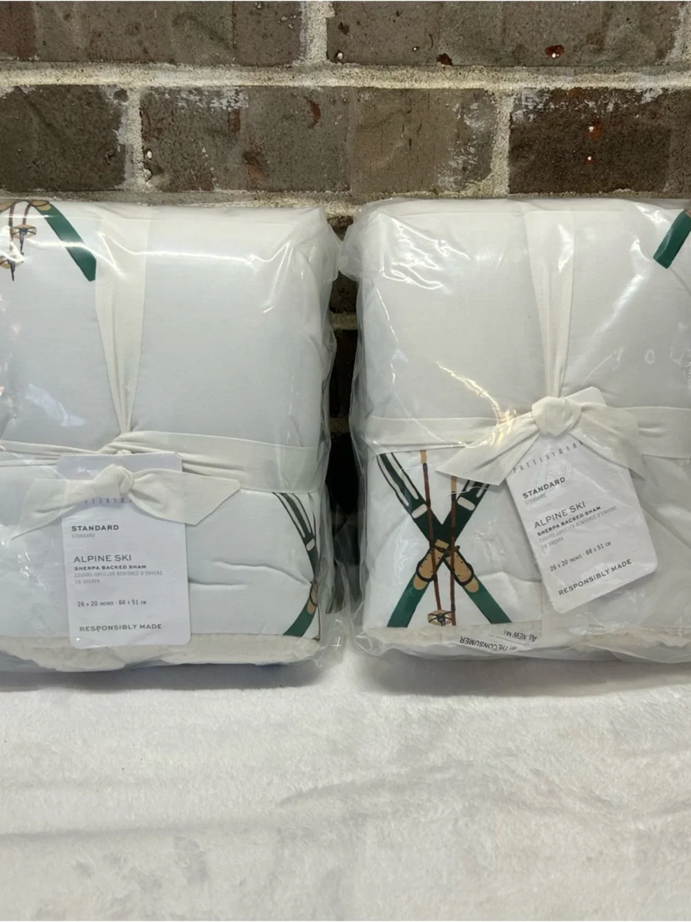 2 Pottery Barn Alpine Ski Sherpa Backed Sham Standard Pillow Covers Winter NWT